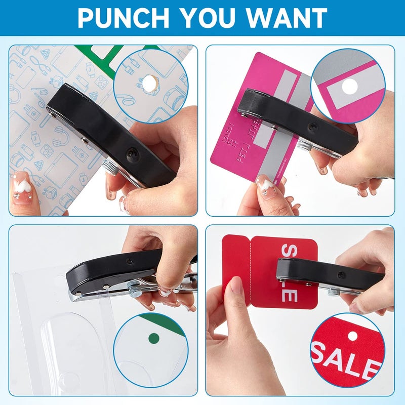Newisdomake Hole Punch 1/4 inch, Heavy Duty Single Hole Punch Adjustable Hole Spacing, Metal Silver Hand-held Hole Puncher for ID Cards PVC Cards Badge Plastic Cardboard - Image 5